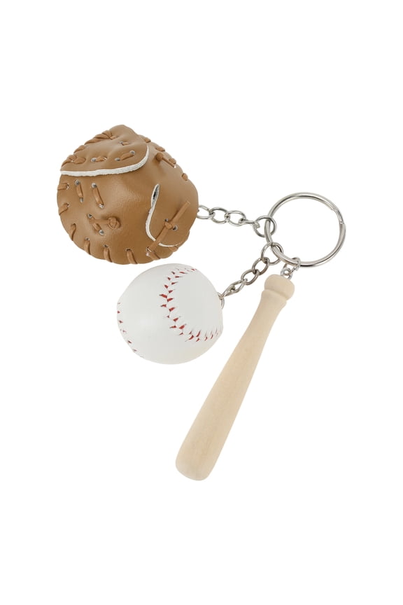 1 Pc Baseball Keychain Khaki Faux Leather Wood
