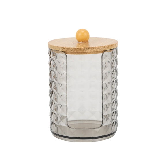 Unique Bargains 1 Pc Bath Canister with Spherical Lid Compact Diamond-pattern Qtip Holder Clear Gray