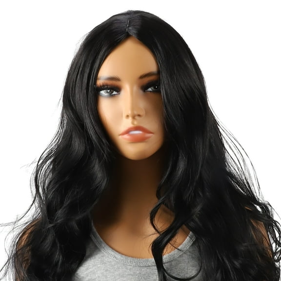 Unique Bargains 1 Pc Big Curly Long Hair Hair Wig High Temperature Fiber 30in Human Wig Black for Women