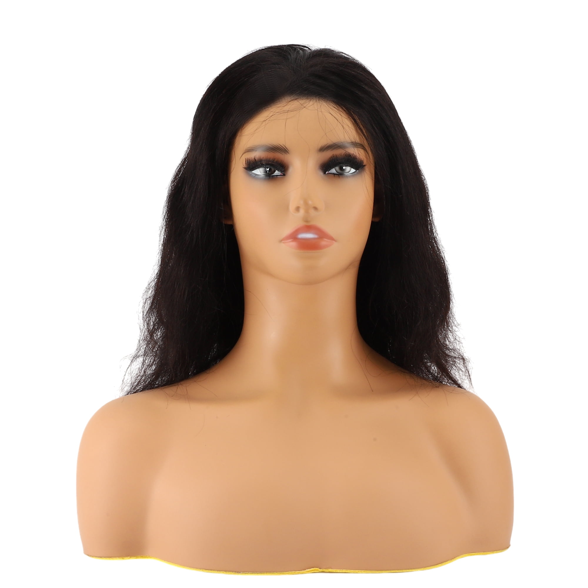 Unique Bargains 1 Pc Big Curly Long Hair Hair Wig Real Human Hair 18in 13x4in 180 Human Wig Black for Women