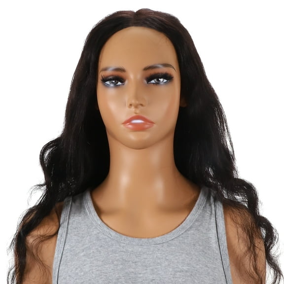 Unique Bargains 1 Pc Big Curly Long Hair Hair Wig Real Human Hair 22in 4x4in 180 Human Wig Black for Women