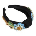 thumbnail image 1 of Unique Bargains 1 Pc Bling Rhinestone Headband Vintage Flowers Rhinestone Black Flannel Wide Edge Headband 4.92"x1.77", 1 of 7
