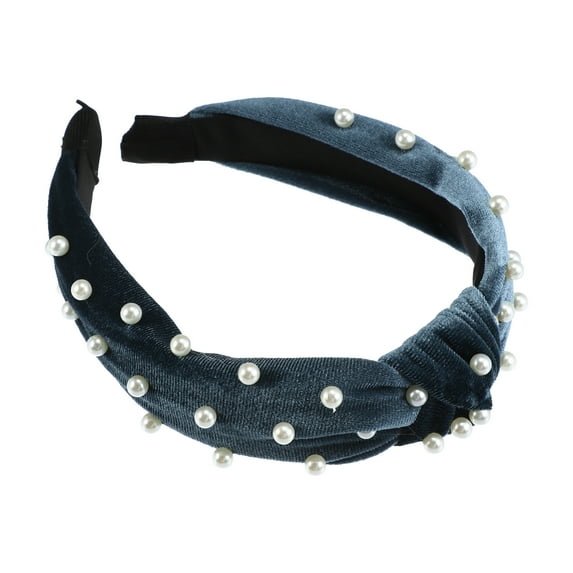 Unique Bargains 1 Pc Bling Twisted Faux Pearl Headband Headwear Hairband for Women 1.2 Inch Wide Blue
