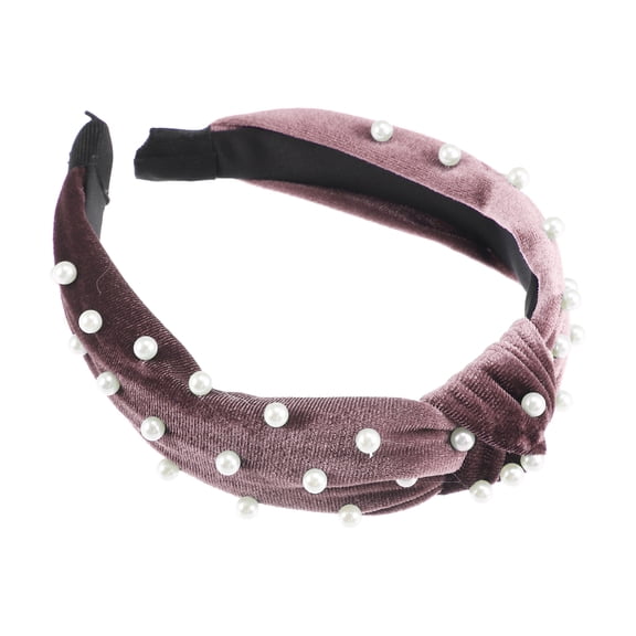 Unique Bargains 1 Pc Bling Twisted Faux Pearl Velvet Headband Headwear Hairband for Women 1.2 Inch Wide Pink