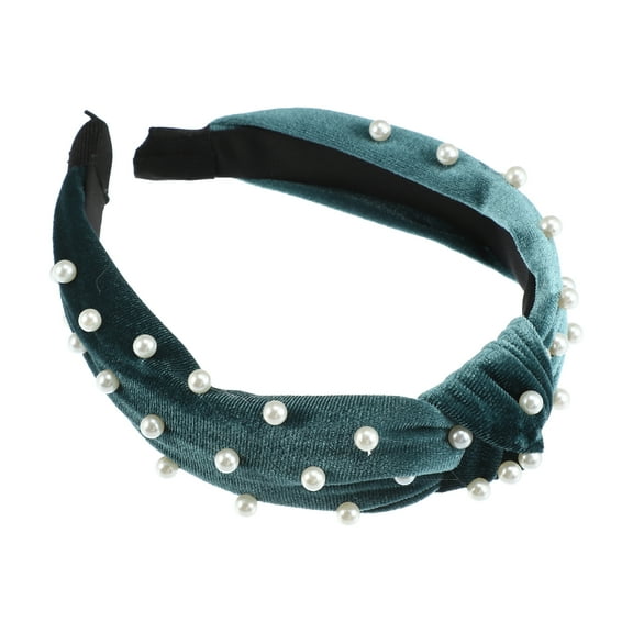 Unique Bargains 1 Pc Bling Twisted Faux Pearl Headband Headwear Hairband for Women 1.2 Inch Wide Deep Green
