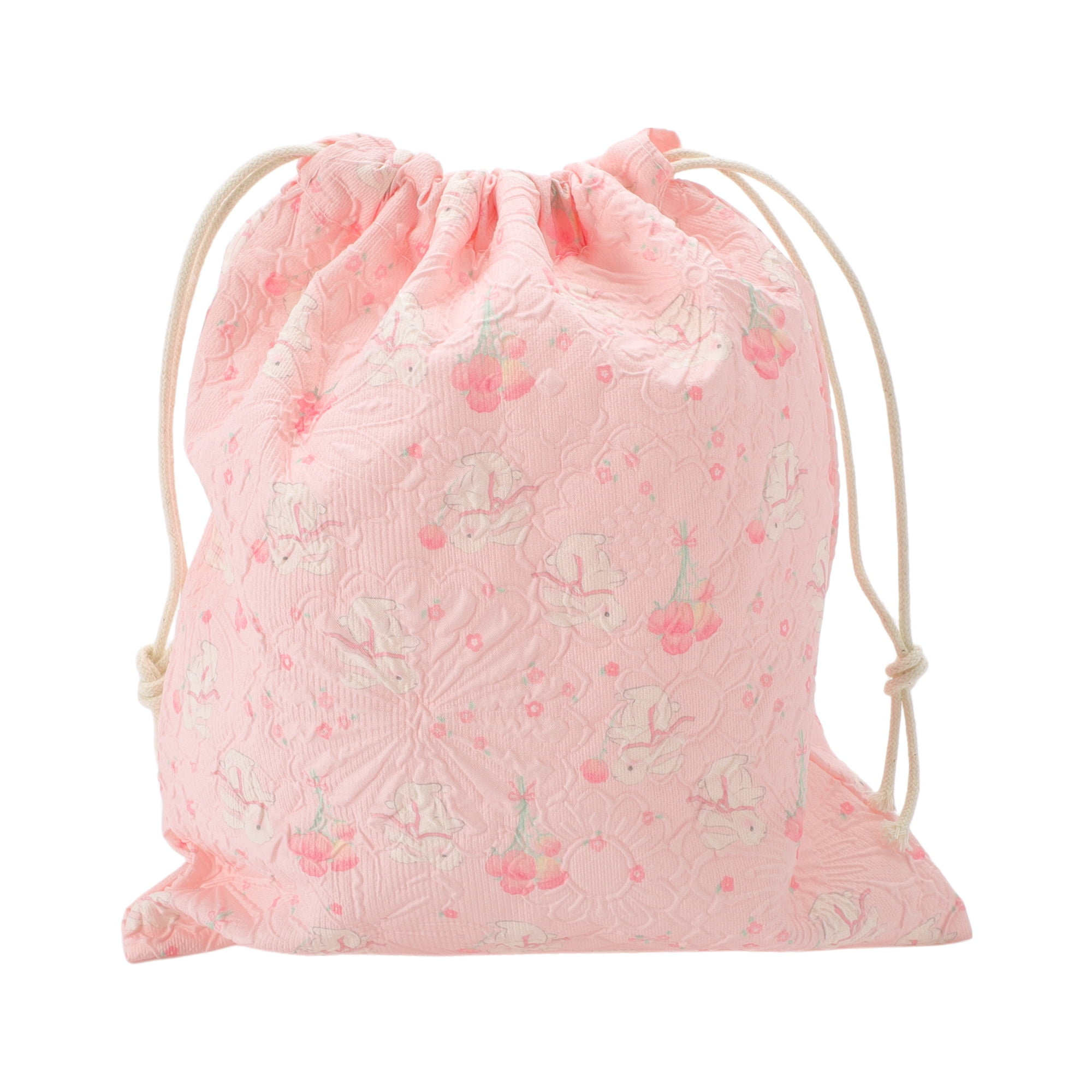 Unique Bargains 1 Pc Bouquet Rabbit Drawstring Makeup Bag for Travel Pink 7.48 in