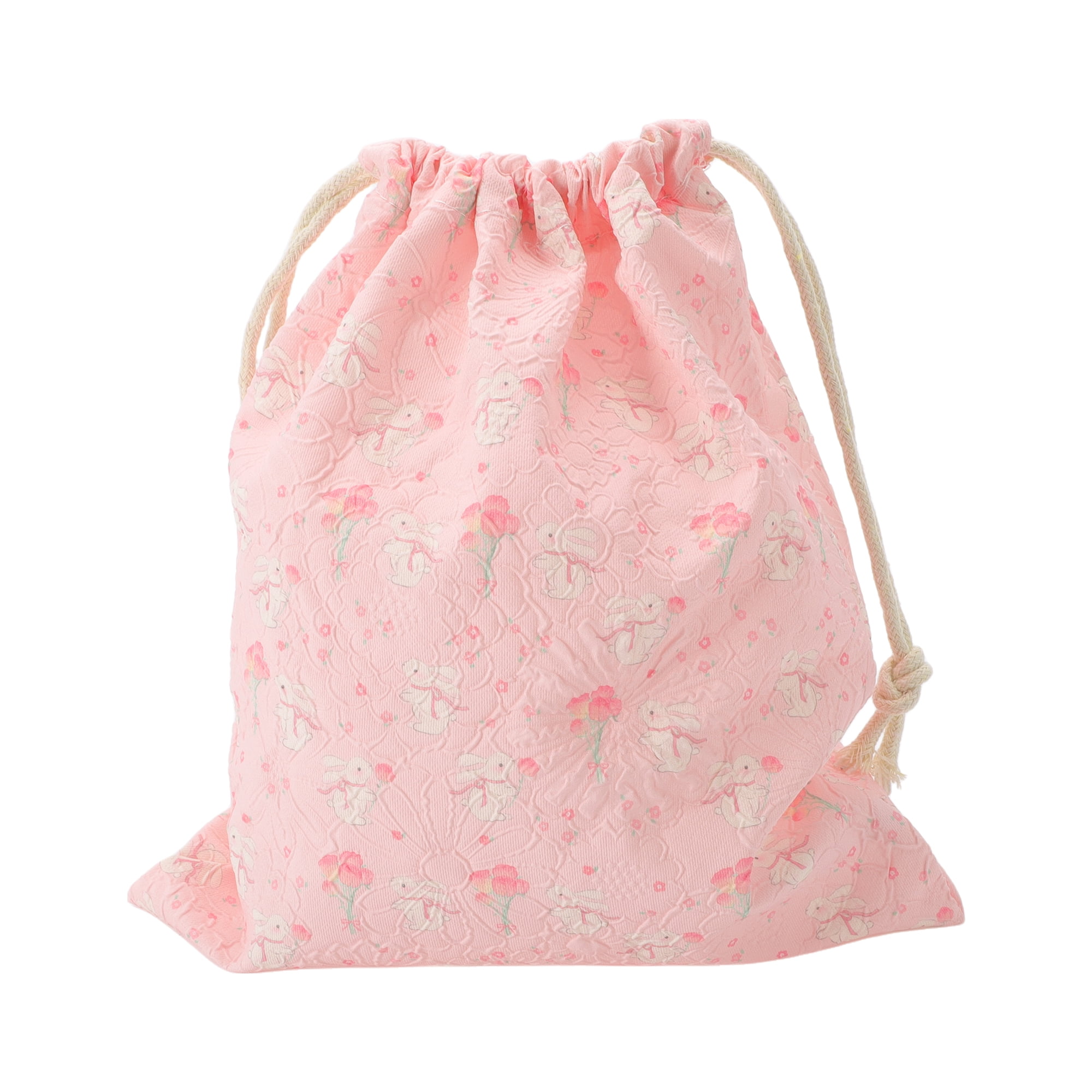 Unique Bargains 1 Pc Bouquet Rabbit Drawstring Makeup Bag for Travel Pink 9.84 in