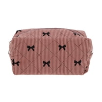 Unique Bargains 1 Pc Bow Corduroy Style Drawstring Makeup Bag for Vacation Dark Pink Corduroy