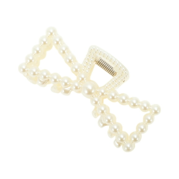 Unique Bargains 1 Pc Bow Faux Pearl Hair Clips for Home Beige