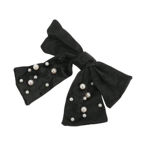 Unique Bargains 1 Pc Bow Faux Pearls Ribbon Hair Clips Black