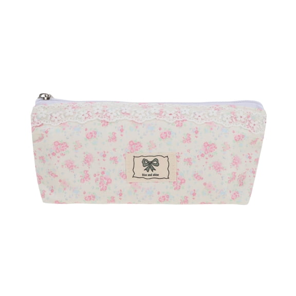 Unique Bargains 1 Pc Bow Lace Style Drawstring Makeup Bag for Vacation Pink Polyester