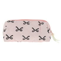 Unique Bargains 1 Pc Bow Pattern Makeup Bag for Travel Pink Black Polyester
