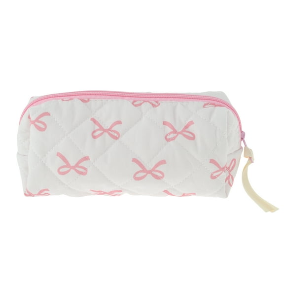 Unique Bargains 1 Pc Bow Pattern Makeup Bag for Travel with Zipper White, Pink