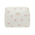 thumbnail image 1 of Unique Bargains 1 Pc Bow Quilting Makeup Bag White Pink Cotton Fabric, 1 of 4