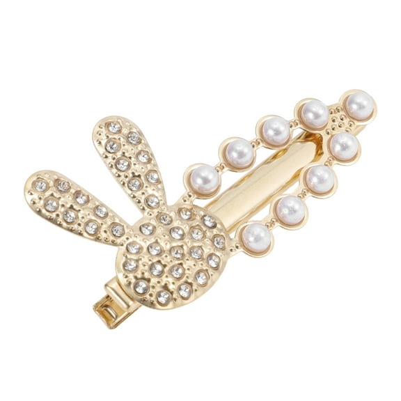 Unique Bargains 1 Pc Bow Rabbit Hair Clips for Home Gold Tone Beige