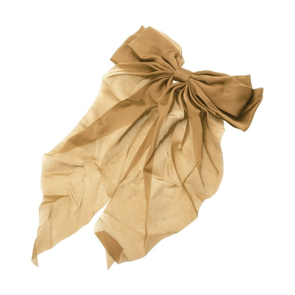 Unique Bargains 1 Pc Bow Ribbon French Barrette Hair Clips Hairdo Clip Champagne