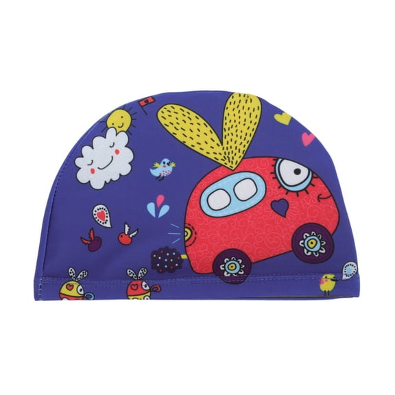 Unique Bargains 1 Pc Breathable Car Pattern Swim Cap Blue Red