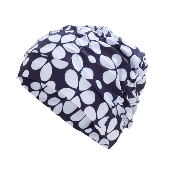 Unique Bargains 1 Pc Breathable Floral Pattern Swimming Cap Blue White