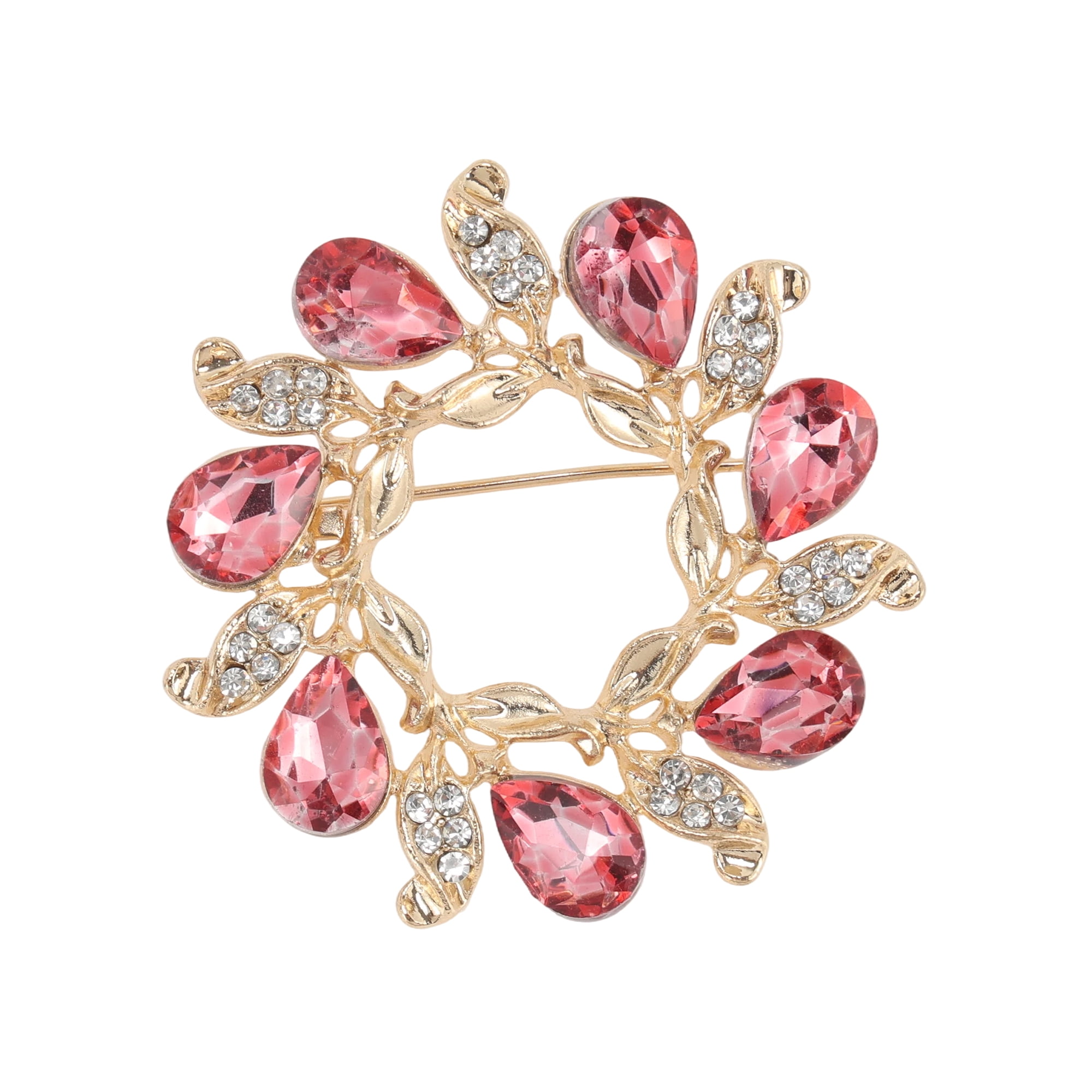 Red Foshon Unique Bargains 1 Pc Brooch Pin Rhinestone Flower Leaf Fashion Brooch ...