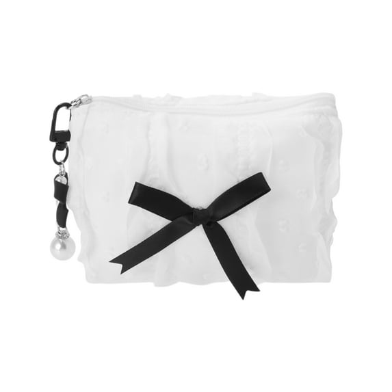 Unique Bargains 1 Pc Butterfly Pendant Lace Bow Makeup Bag White Polyester