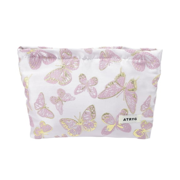 Unique Bargains 1 Pc Butterfly Print Drawstring Makeup Bag for Vacation Business Travel Polyester pink