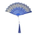 thumbnail image 1 of Unique Bargains 1 Pc Butterfly with Tassel Folding Fan for Masquerade Blue Silk Fabric, 1 of 5