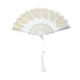 thumbnail image 1 of Unique Bargains 1 Pc Butterfly with Tassel Folding Fan for Masquerade White Silk Fabric, 1 of 5