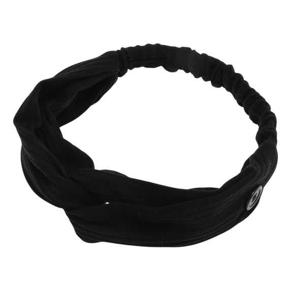 Unique Bargains 1 Pc Button Stripe Elastic Headwrap for Women Black