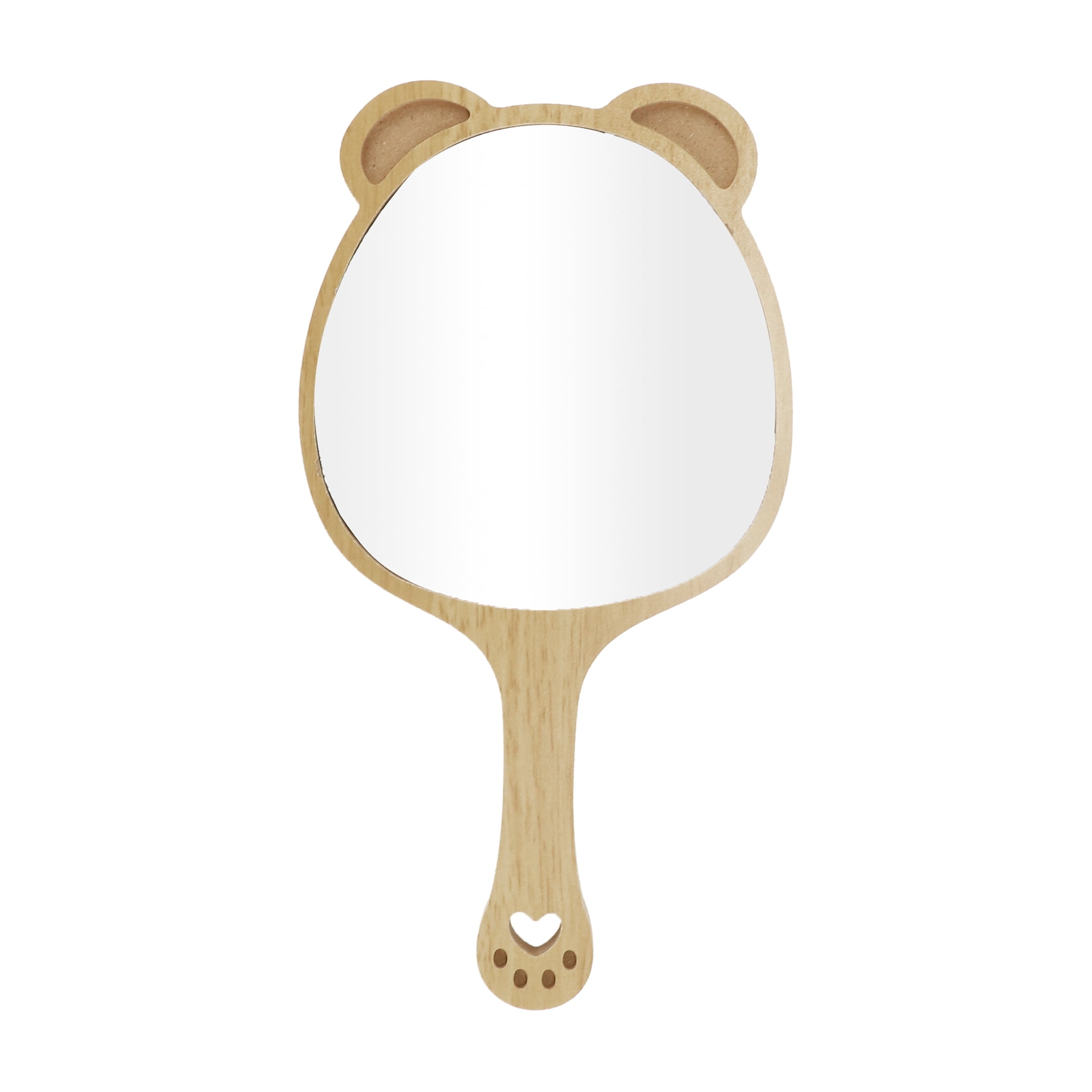 Unique Bargains 1 Pc Cartoon Ears Hand Mirror for Beauty Parlor Business Travel Wood Color