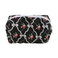 thumbnail image 1 of Unique Bargains 1 Pc Cartoon Print Bow Rose Style Drawstring Makeup Bag for Vacation Black Polyester, 1 of 6