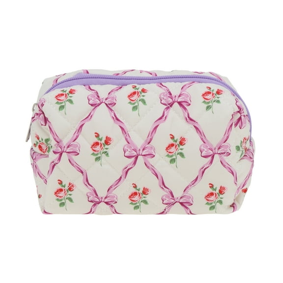 Unique Bargains 1 Pc Cartoon Print Bow Rose Style Drawstring Makeup Bag for Vacation Purple Polyester