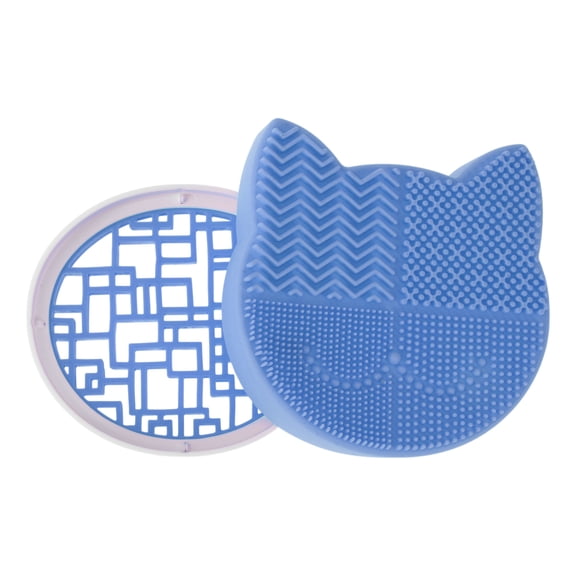 Unique Bargains 1 Pc Cat Shape Makeup Brush Storage Cleaner Blue