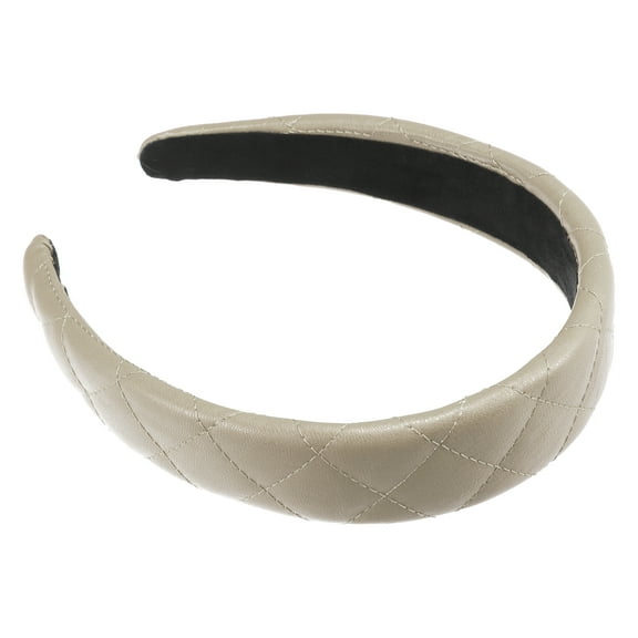 Unique Bargains 1 Pc Checkered Pattern Padded Headband Hairband for Women Faux Leather Beige 1.2 Inch Wide