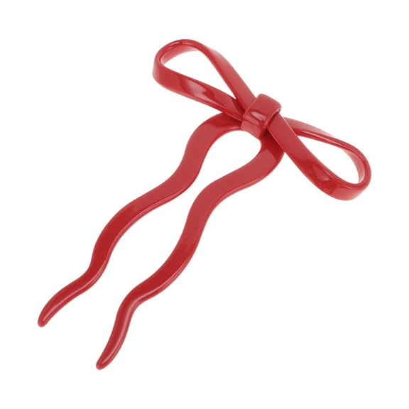 Unique Bargains 1 Pc Chignon Pin Bow Wave Hair Hairpin for Women Red