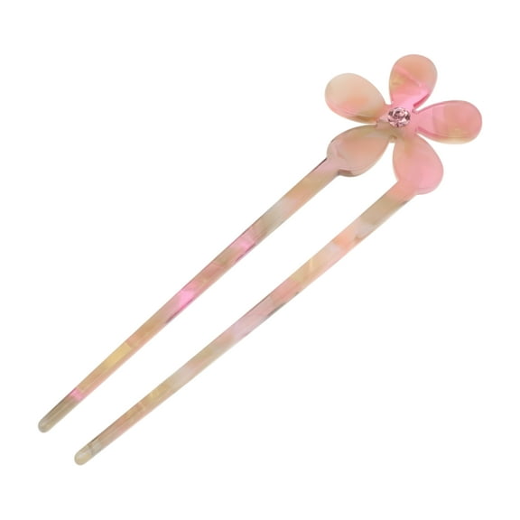Unique Bargains 1 Pc Chignon Pin Five-petal Flower Hair Hairpin for Women Yellow Pink