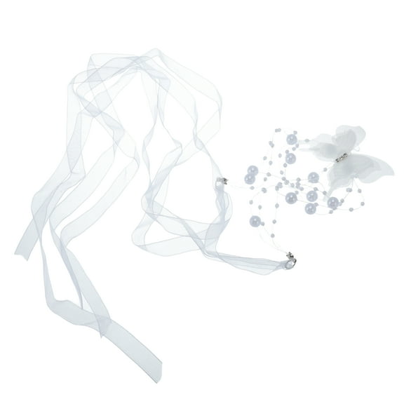 Unique Bargains 1 Pc Choker Necklace Delicate Butterfly Pearl Tie Wrap Around Wrist Bracelet White