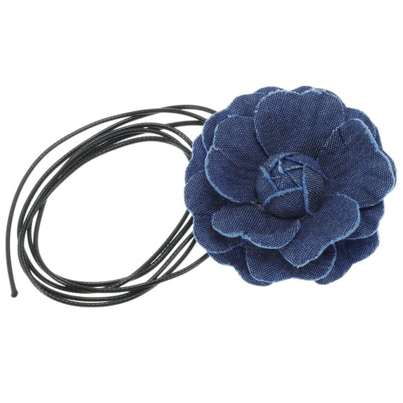 Unique Bargains 1 Pc Choker Necklace Delicate Denim Flower Tie-Down Wrap Around Wrist Bracelet Large Dark Blue