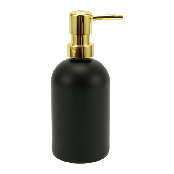 Unique Bargains 1 Pc Classic Cylindrical Soap Pump Dispenser for Hotel 400ml Black Gold Tone