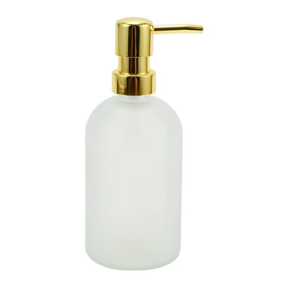 Unique Bargains 1 Pc Classic Cylindrical Soap Pump Dispenser for Hotel 400ml White Gold Tone