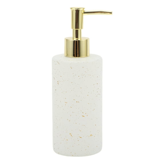 Unique Bargains 1 Pc Classic Cylindrical Soap Pump Dispenser for Hotels 350ml White Gold Tone