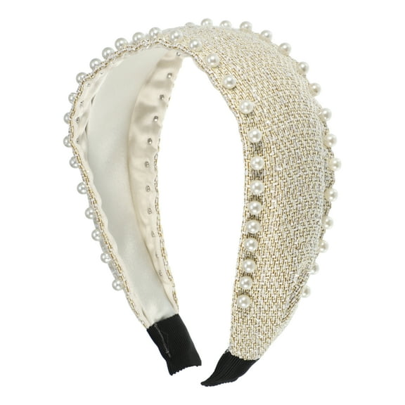 Unique Bargains 1 Pc Classic Elegant Wide Pearl Headband for Women for Girls 6.10"x1.97" Beige