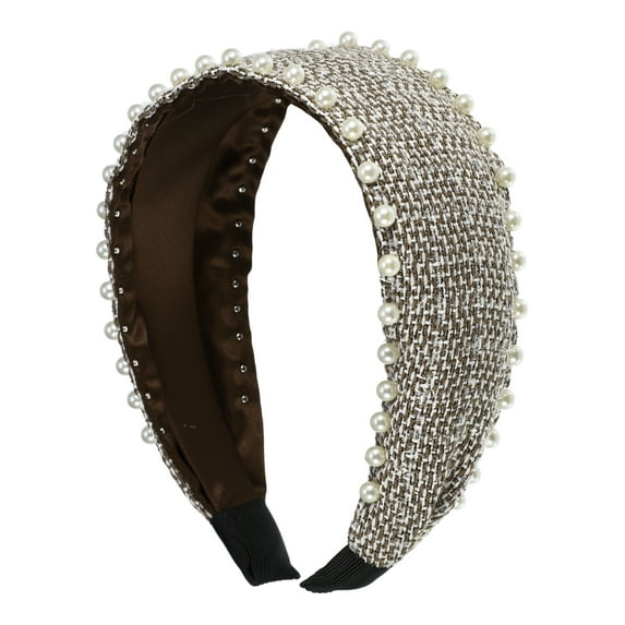 Unique Bargains 1 Pc Classic Elegant Wide Pearl Headband for Women for Girls 6.10"x1.97" Brown