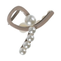 Unique Bargains 1 Pc Classic Faux Pearl Hairpin Hairdo Clip for Women Girls 3.23"x2.13"x1.77" Khaki