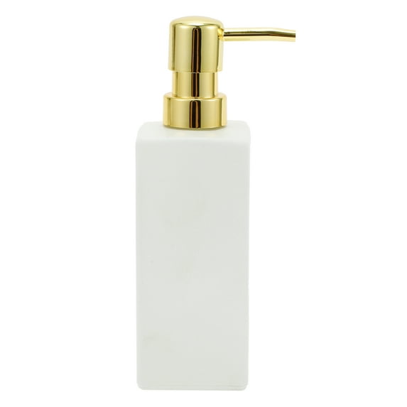 Unique Bargains 1 Pc Classic Square Soap Pump Dispenser for Laundry Rooms 350ml White Gold Tone