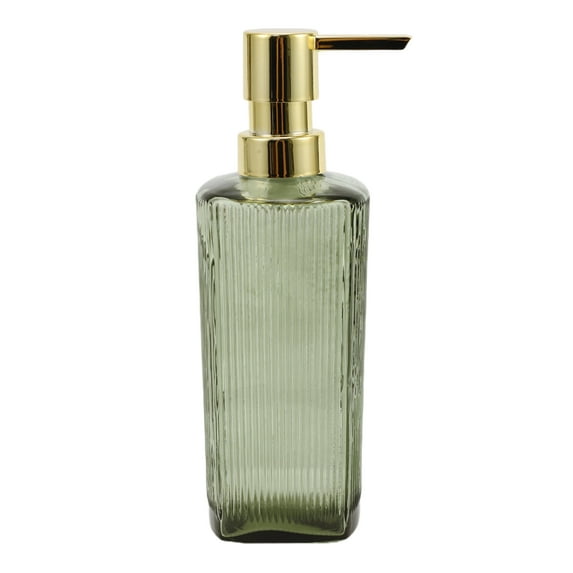 Unique Bargains 1 Pc Classic Vertical Lines Soap Pump Dispenser for Hotels 350ml Gold Tone Green