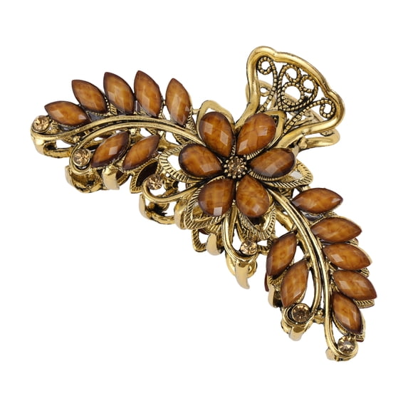 Unique Bargains 1 Pc Claw Clip Durable Large Flower Brown