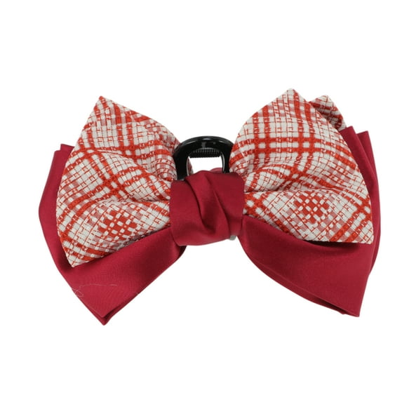 Unique Bargains 1 Pc Claw Clip Fashion Plaid Bow Hair Clip Red White