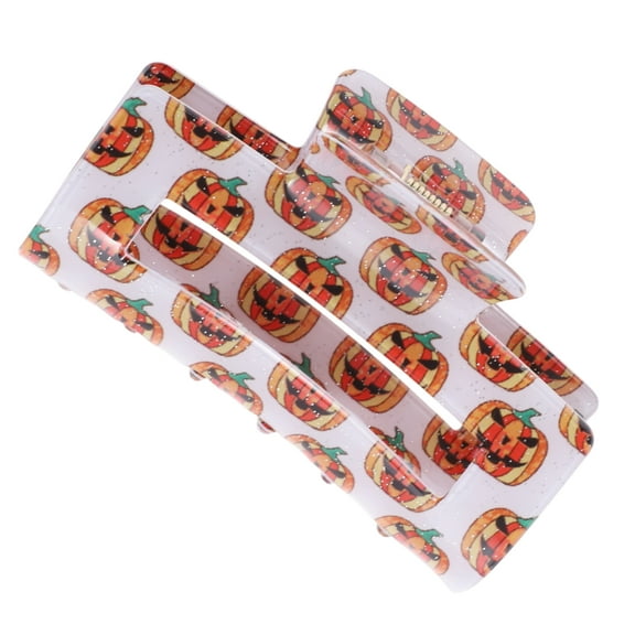 Unique Bargains 1 Pc Claw Clip Halloween Pumpkin Devil Hair Clip for Women Orange White