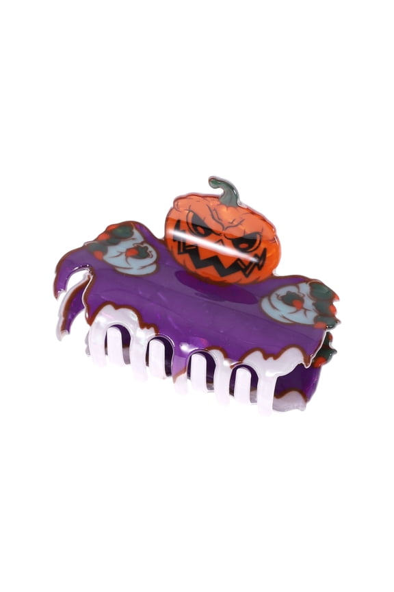 1 Pc Claw Clip Halloween Pumpkin Ghost Hand Hair Clip for Women Black Orange