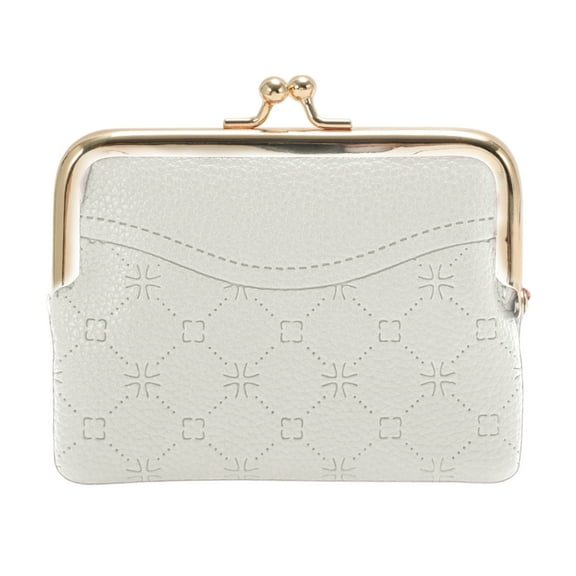 Unique Bargains 1 Pc Coin Purse Wallet Argyle Clip Buckle Coin Purse Pouch White
